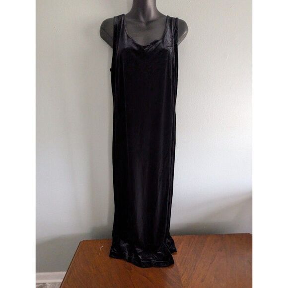 Vtg 90s Whimsigoth Black Velour Maxi Dress Set 12 Tie Front Topper Embroidery Ve - Picture 3 of 11